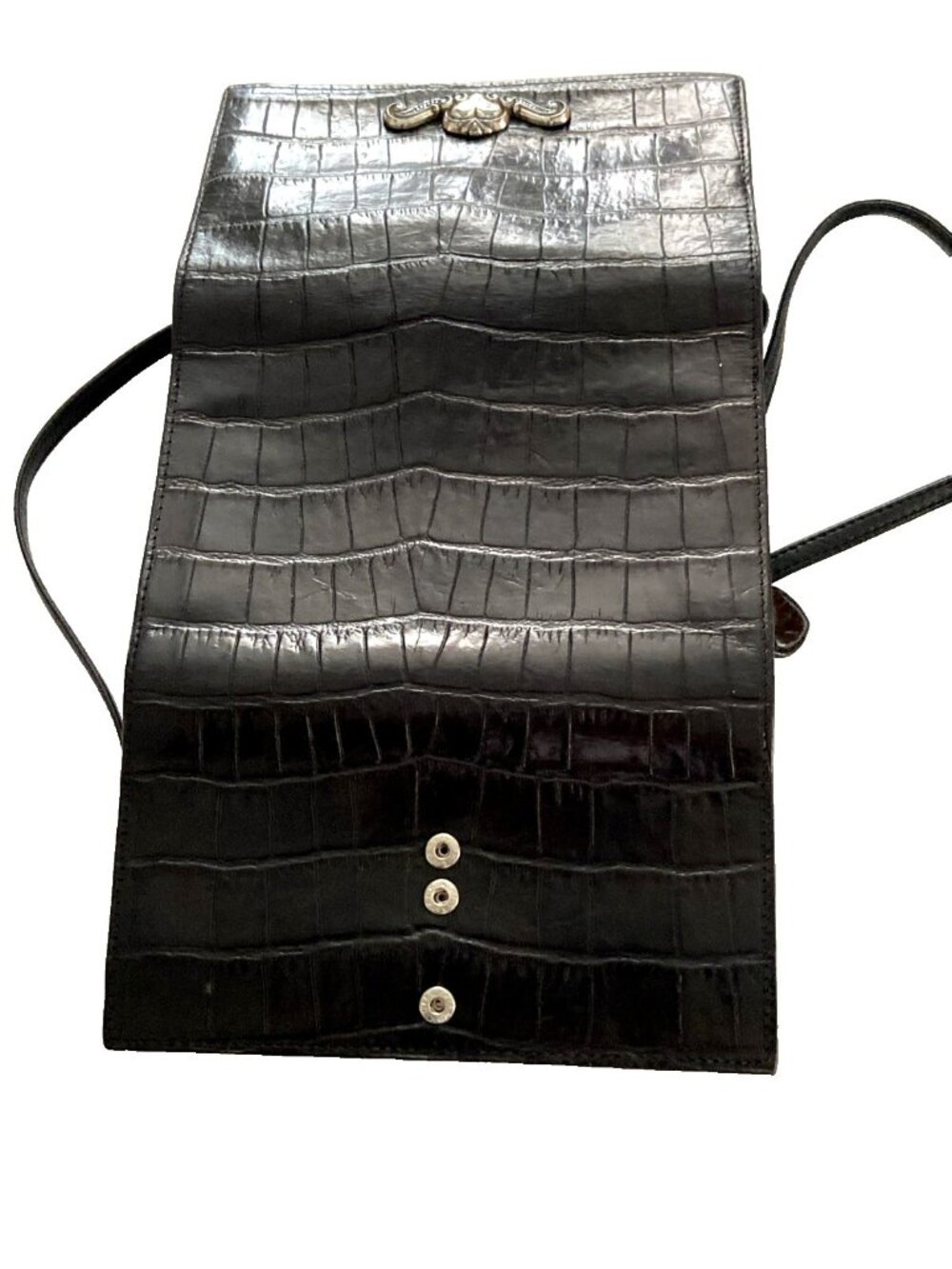 BRIGHTON Brown Leather Croc Wallet Organizer Purse/Crossbody Bag - Picture 8 of 8